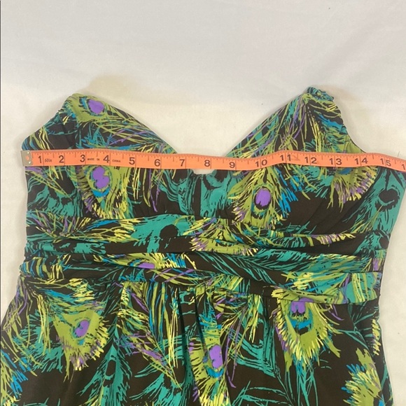 Vintage Y2K Ruby Rox Peacock Feather Halter Dress, Size L - Picture 6 of 8